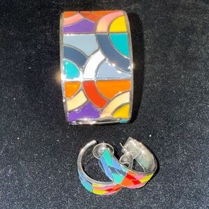 Colorful Mosaic clamper Bracelet and Earrings Set